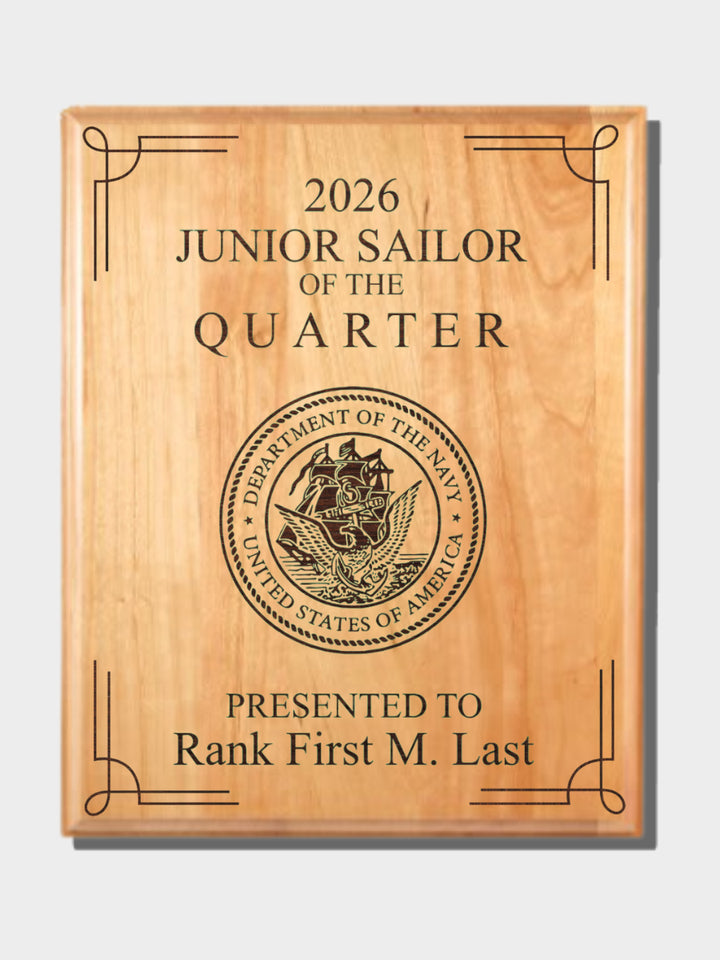Junior Sailor Of the Quarter Hardwood Plaque