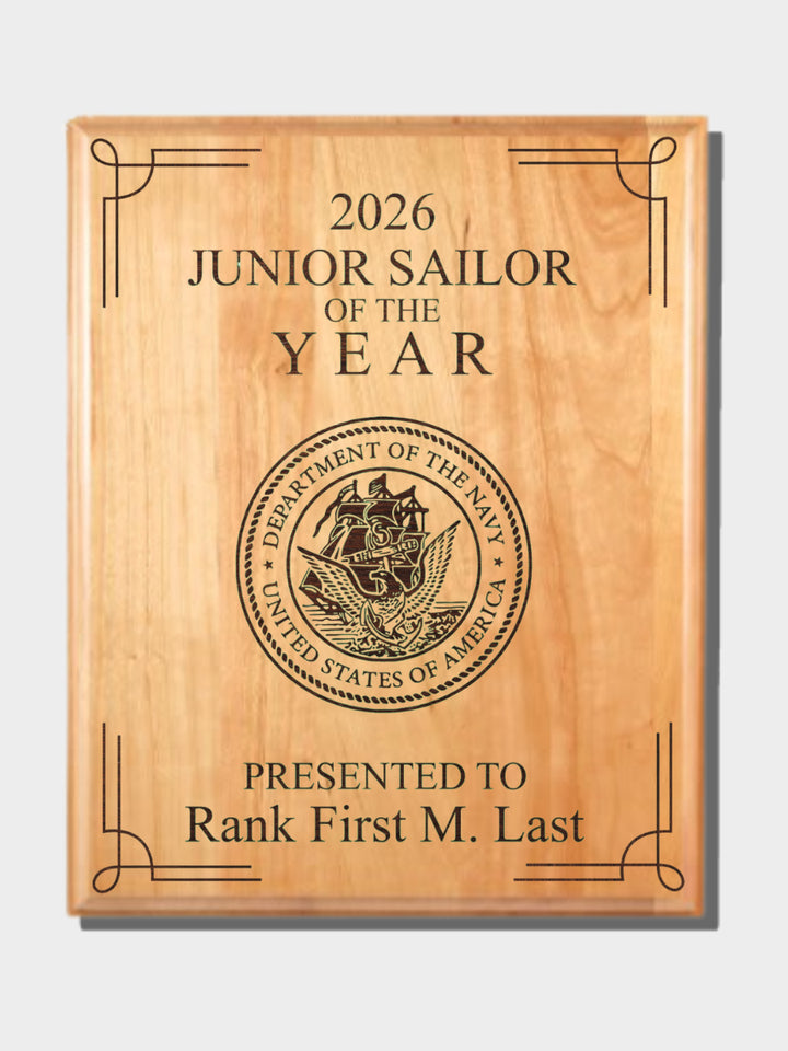 Junior Sailor Of the Year Hardwood Plaque