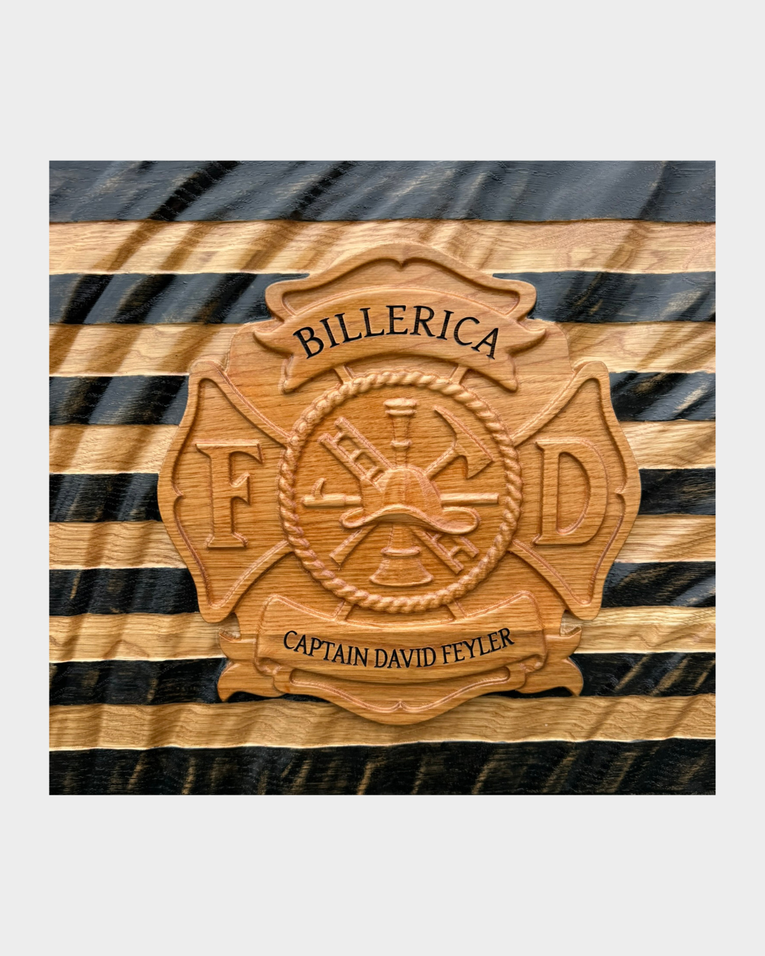 Wood American Flag with Firefighter Maltese Cross
