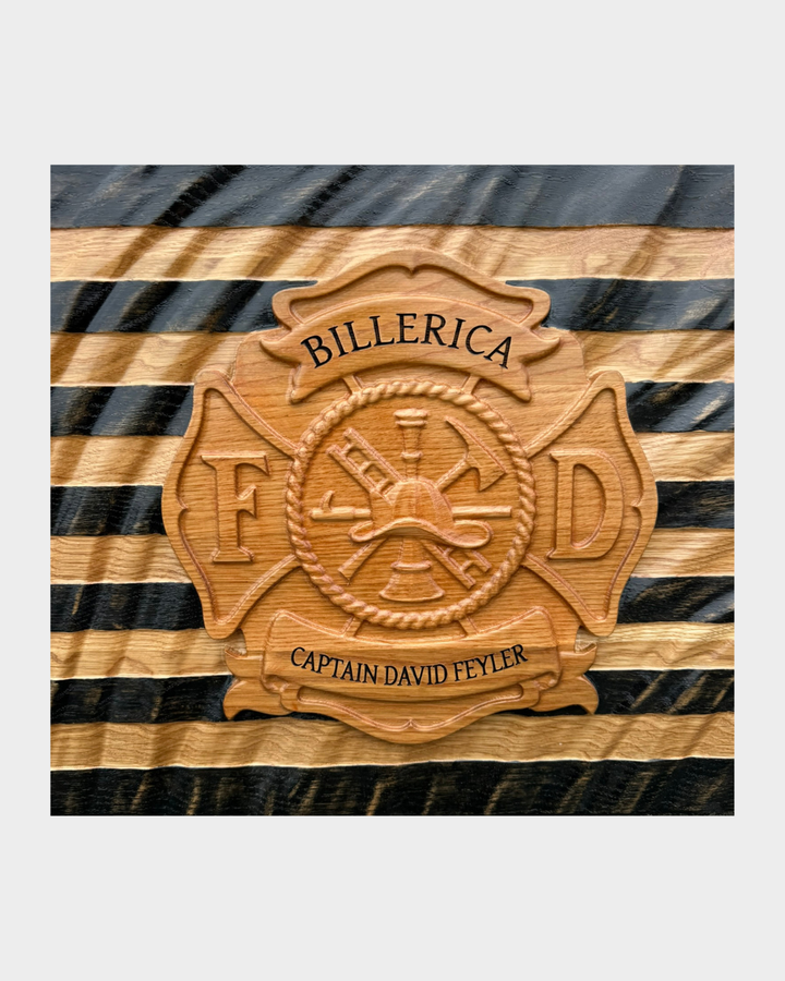 Wood American Flag with Firefighter Maltese Cross
